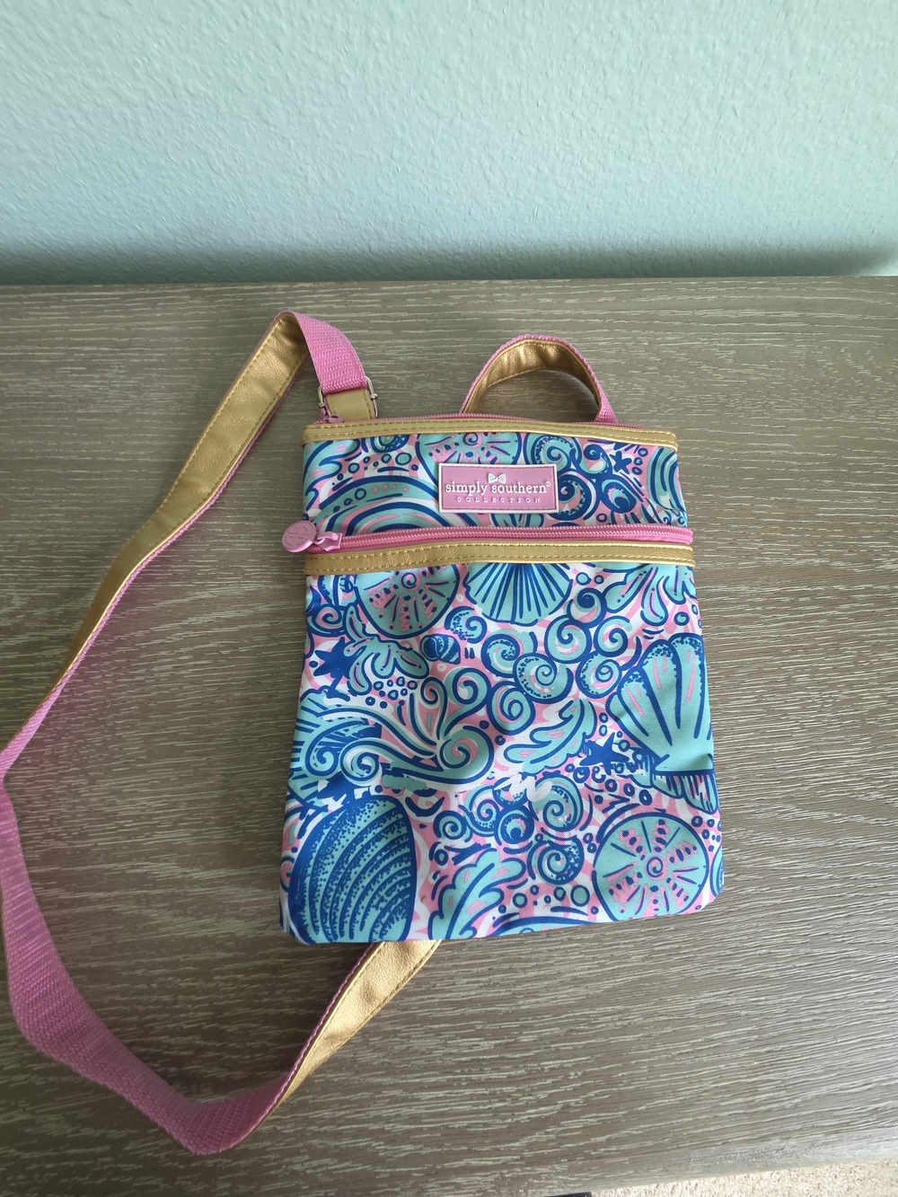 Simply Southern Pink & Blue Shell-Print Crossbody Bag
